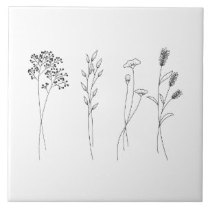 Blötblommor, botaniska, monokrom snyggt kakelplatta