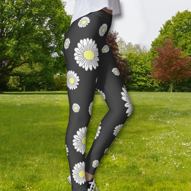 Blötsk Daisy, färglös svart Leggings (Daisy Flower Black Legging)