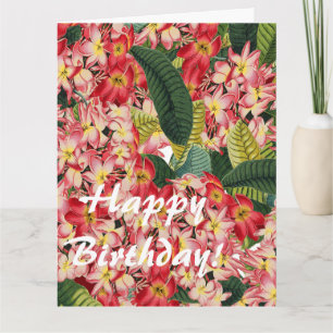 Blötskt botaniskt Plumeria Big Birthday-kort med b Kort