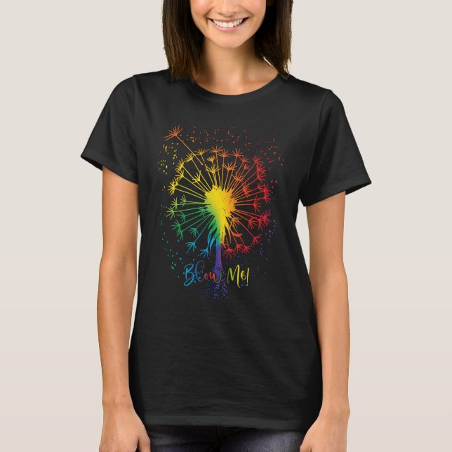 Blow Me Dandelion Just Tattoo Arrow Breathe Rainbo T Shirt (Framsida)