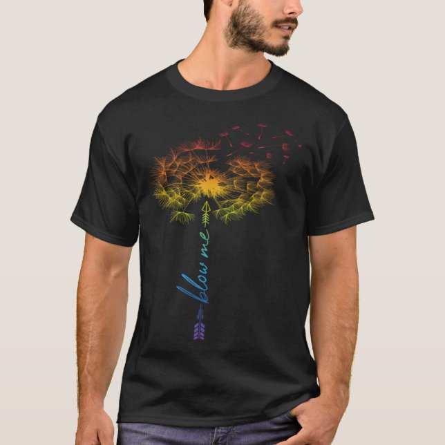 Blow Me Dandelion Just Tattoo Arrow Breathe Rainbo T Shirt (Framsida)