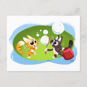 BLOWING BUBBLES CATS av Jeff Willis Vykort