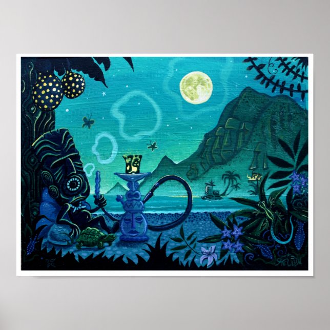 "Blowing Smoke on the Turquise Kusten" tiki print Poster (Framsidan)