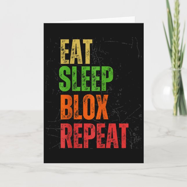 Blox Gaming Tee, Eat Sleep Blox Repeat, Kids Gamin Kort (Framsida)