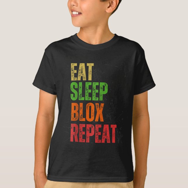 Blox Gaming Tee, Eat Sleep Blox Repeat, Kids Gamin T Shirt (Framsida)