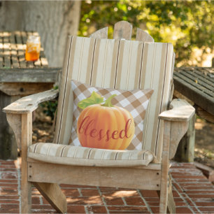Blsed Autumn Harvest Pumpkin on Gingham Kudde