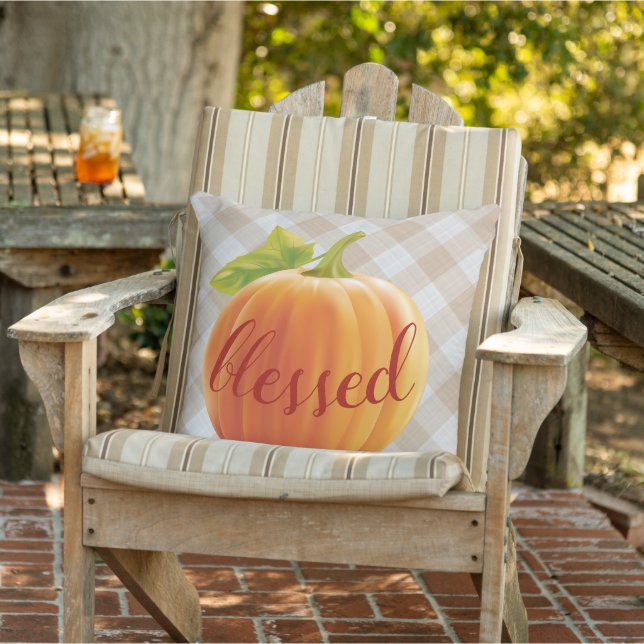 Blsed Autumn Harvest Pumpkin on Gingham Kudde (Stol)