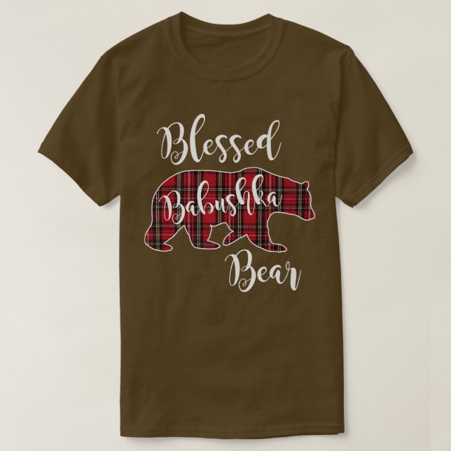 Blsed Babushka Bear Red Tartan Play Roligt Grandma T Shirt (Design framsida)