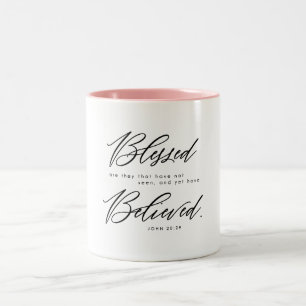 Blsed Bible Verse John 20:29 Christian Två-Tonad Mugg