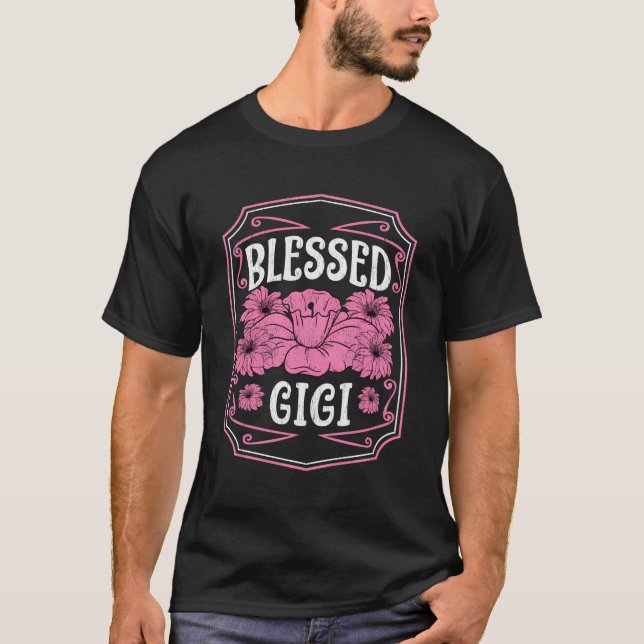 Blsed Gigi Blommigt Mors dag T Shirt (Framsida)