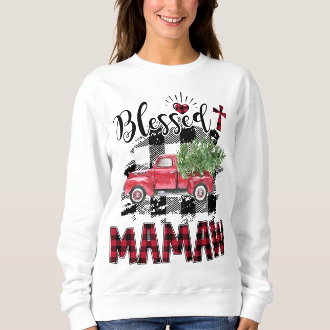 Blsed Mamaw Red-plaid-jul T Shirt (Framsida)