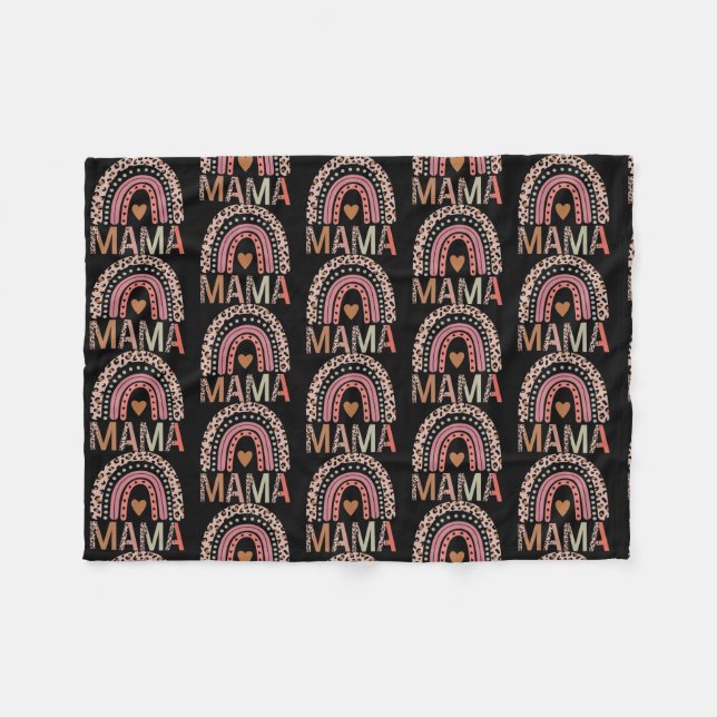 Blsed Mamma Funny Leopard Boho Cute Rainbow  Fleecefilt (Framsidan (Horisontell))