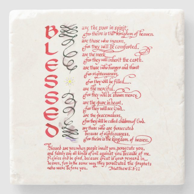 Blsed Matthew 5 3 12 Bible Verse Christian Stenunderlägg (Framsidan)