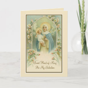 Blsed Virgin Mary Baby Jesus Heliga Rosary Flowers Kort