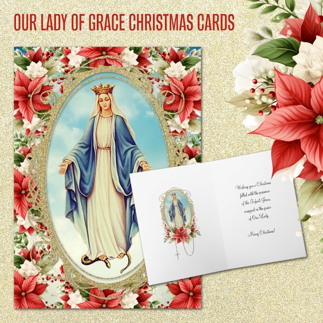 Blsed Virgin Mary Catholik Julens Religiösa Helgkort (Traditional Catholic Our Lady of Grace Blessed Mother Christmas Cards)