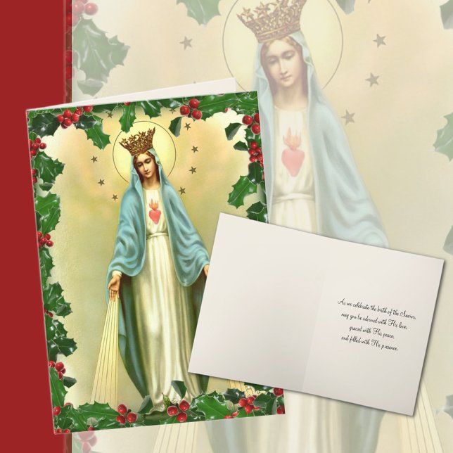 Blsed Virgin Mary Catholik Julens Religiösa Helgkort (Traditional Blessed Virgin Mary Christmas Greeting Card with lovely verse - )