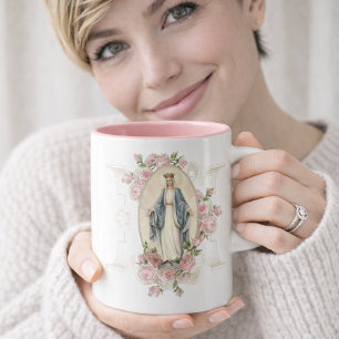 Blsed Virgin Mary Flowers Memorare Prayer Två-Tonad Mugg