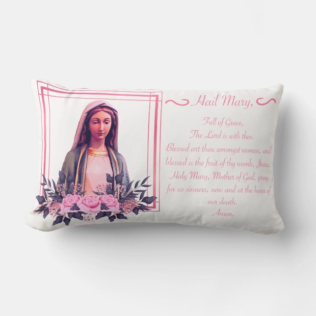 Blsed Virgin Mary-Hail Mary Lumbar Prayer Pillow Lumbarkudde (Framsida)