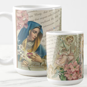 Blsed Virgin Mary Vintage Catholik Rosary Marian Kaffemugg
