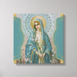 Blsed Virgin Mor Mary med Lilies Canvastryck