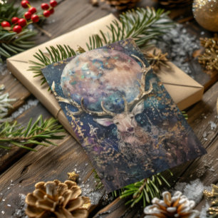 Blsed Yule Winter Solstice Golden Stag och Måne Helgkort