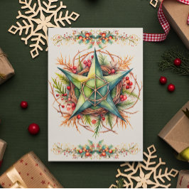 Blsed Yule Winter Solstice Pentacle Holly Berry Helgkort