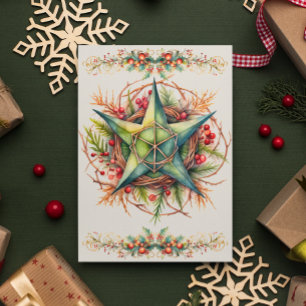 Blsed Yule Winter Solstice Pentacle Holly Berry Helgkort