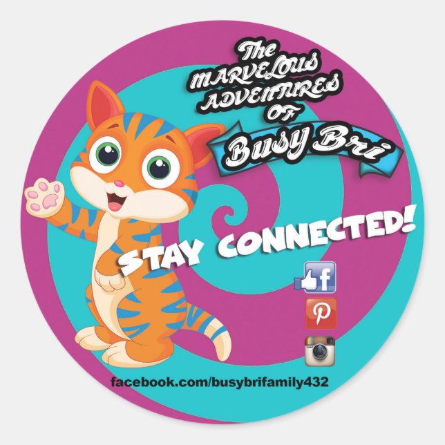 Blu Cat Round Sticker Runt Klistermärke (Framsida)