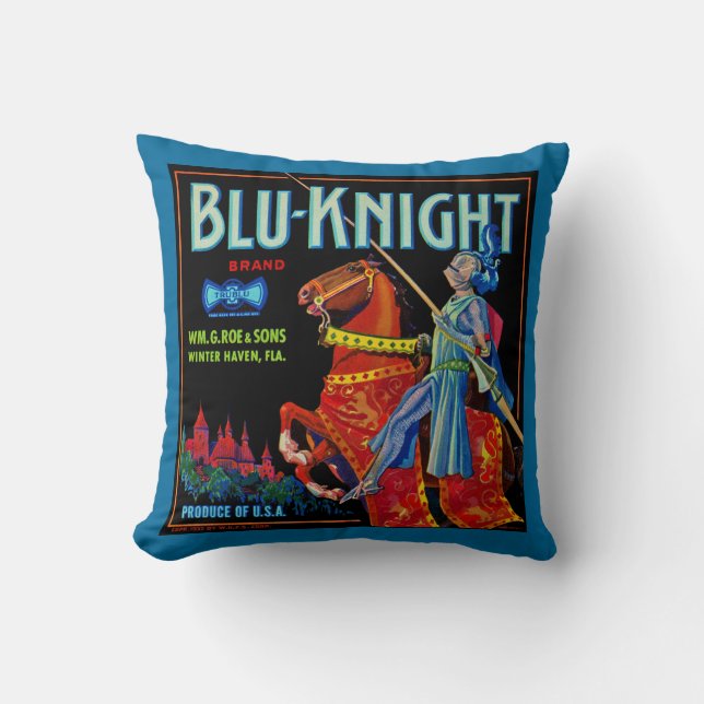 Blu Knight Fruit Label Kudde (Framsida)