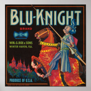 Blu Knight Vintage Låda-etikett Poster