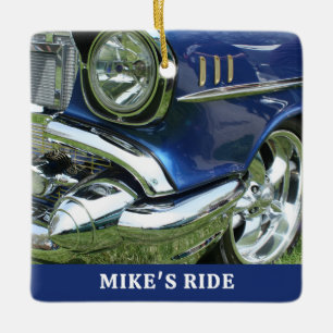 Blue 1957 Chevy, Namn eller Message, Ditt foto Julgransprydnad Keramik