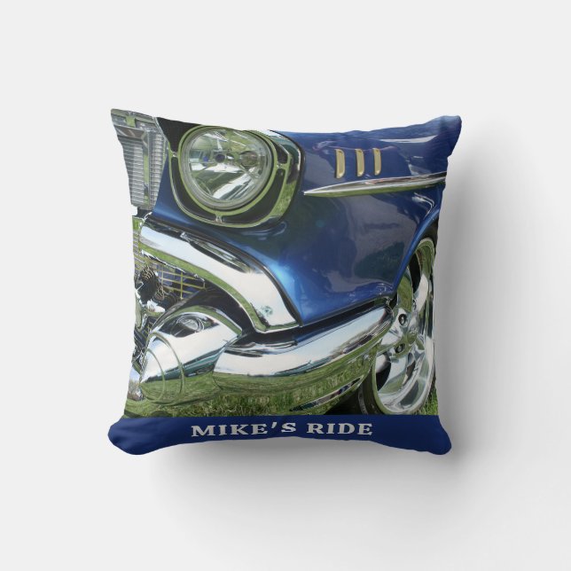Blue 1957 Chevy, Namn eller Message, Ditt foto Kudde (Framsida)