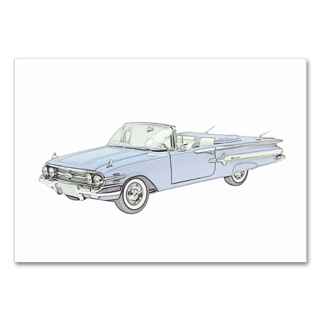 Blue 1960 Chevy Impala Conversible Illustration Bordsnummer (Framsidan)