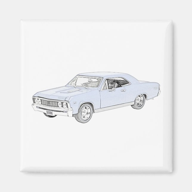 Blue 1967 Chevy Chevelle Pencil Stil Teckning Magnet (Framsidan)