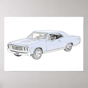 Blue 1967 Chevy Chevelle Pencil Stil Teckning Poster