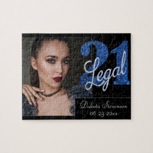 Blue 21 och Legal   Glitter 21:a födelsedagsfoto Pussel