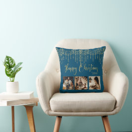 Blue 3 Photo Collage Rustic Garland Ljus Kudde