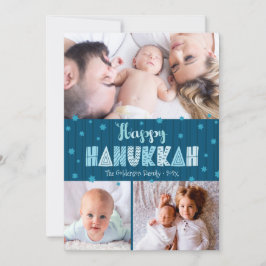 Blue 3 Photo Lycklig Hanukkah Modern Roligt Typogr Julkort