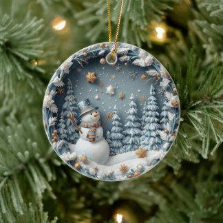 Blue 3D Chirstmas Cute Happy Owl Julgransprydnad Keramik