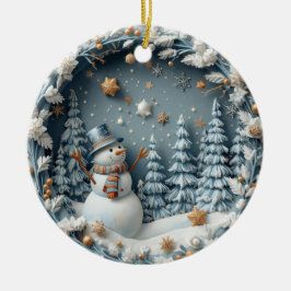 Blue 3D Chirstmas Cute Happy Owl Julgransprydnad Keramik