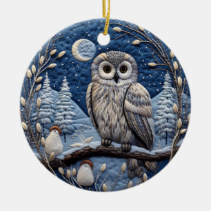 Blue 3D Chirstmas Cute Uggla Animal Julgransprydnad Keramik
