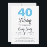 Blue 40 och Fabulous | 40:e födelsedagen Party Inbjudningar<br><div class="desc">En chic,  elegant,  40-årsfotoinbjudan kan du anpassa och skicka ut för din 40-födelsedagsfests firande. Ord "40 och Fabulous" i svart och blått ställs in med elegantens kalligrafi och modern typografi. Enbart designad för dig med Lycklig Dolphin Studio! @glydolphinstudio</div>