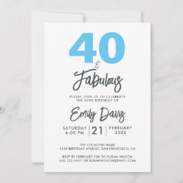Blue 40 och Fabulous | 40:e födelsedagen Party Inbjudningar
