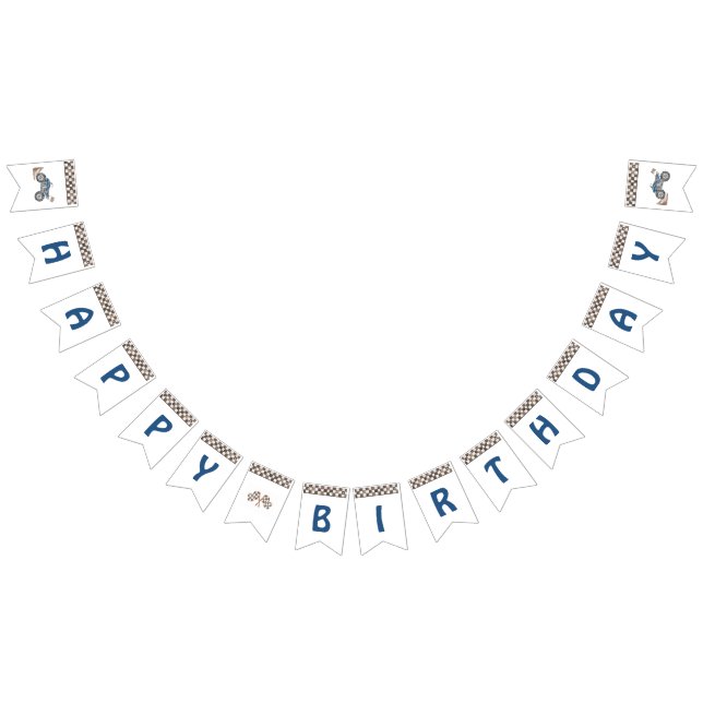 Blue 4 Wheeler Quad Bike Bunting Flaggor (Alla)