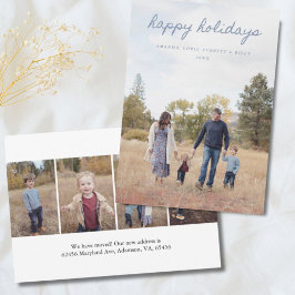Blue 5 Photo Happy Holidays Card with Text Julkort