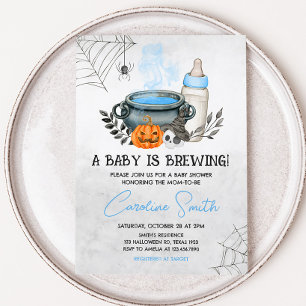 Blue A Baby brinner Halloween Baby Shower Inbjudningar