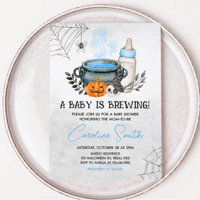 Blue A Baby brinner Halloween Baby Shower Inbjudningar (Boy Halloween Baby Shower Invitation)