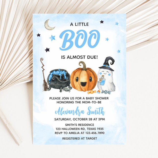 Blue A Little Boo Baby Shower Inbjudningar (Blue Ghost Baby Shower Invitation)