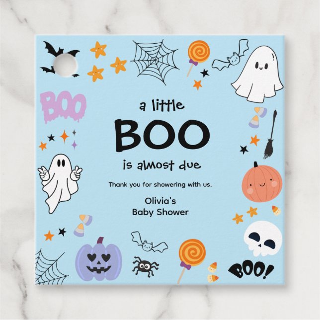 Blue A Little Boo Cute Ghost Halloween Baby Shower Gåvor Etiketter (Framsida)