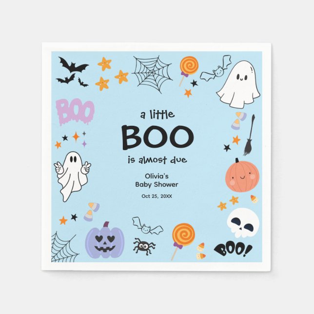 Blue A Little Boo Cute Ghost Halloween Baby Shower Pappersservett (Framsidan)